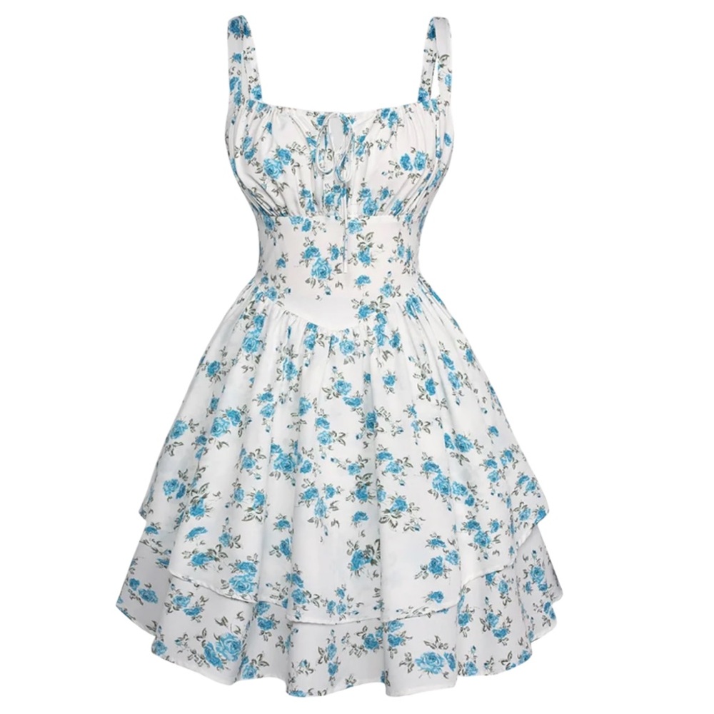 NWT Scarlet Darkness Blue Floral Rose Victorian Puffy Corset Dress Size Medium